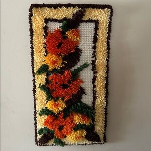 Vintage 70’s “ Summer Bouquet “ finished 23 x 11.5 latch hook wall hanging